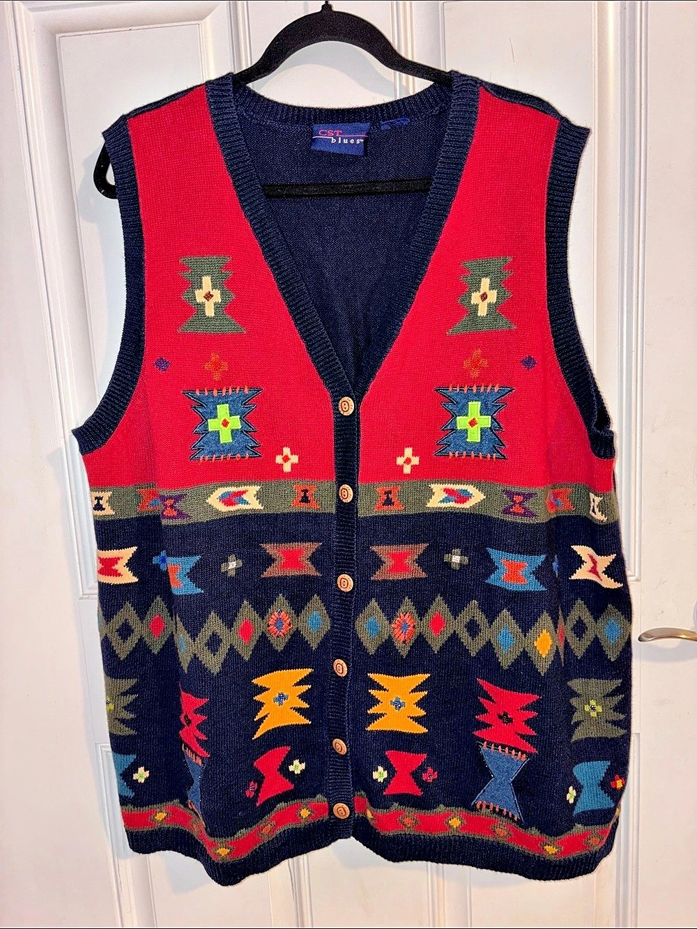 CST blue Women's Geometric V-Neck Sweater Vest
